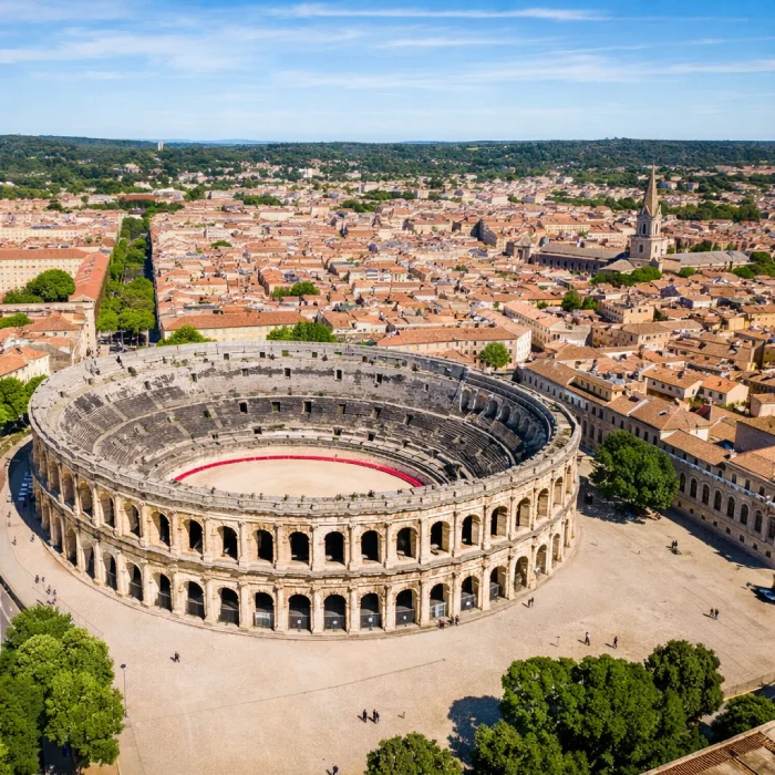 Les Arènes de Nîmes, un amphithéâtre romain impressionnant, témoignage de la grandeur de la civilisation romaine.